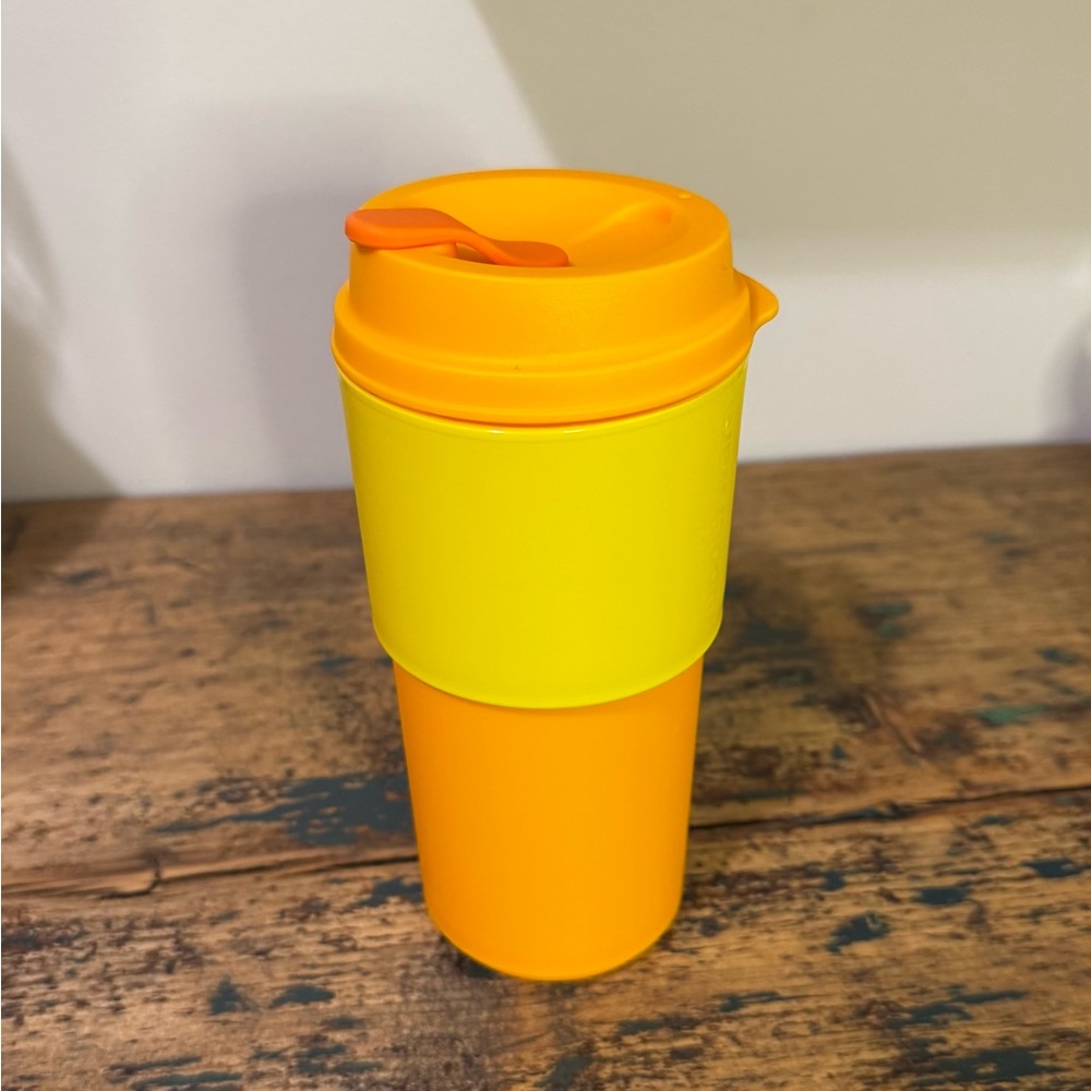 Tupperware Orange and Yellow Travel Mug